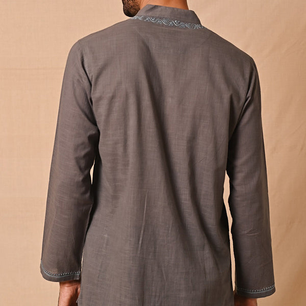 Cotton Kurta for Men | Chikankari Neckline | Grey