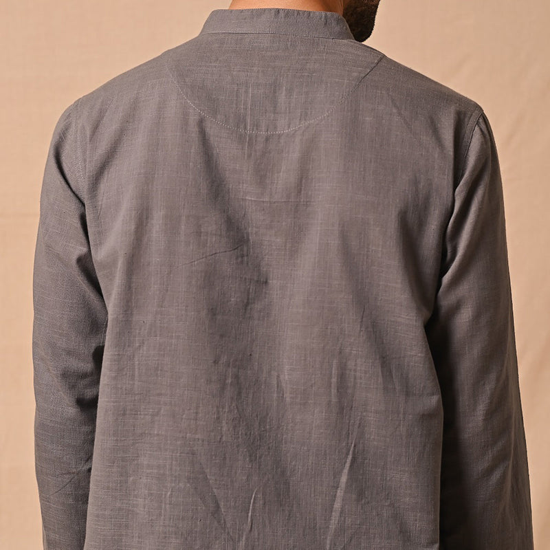 Cotton Chikankari Short Kurta for Men | Grey