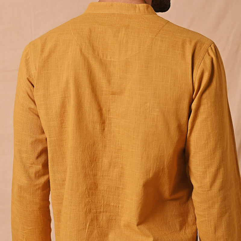 Cotton Chikankari Short Kurta for Men | Mustard