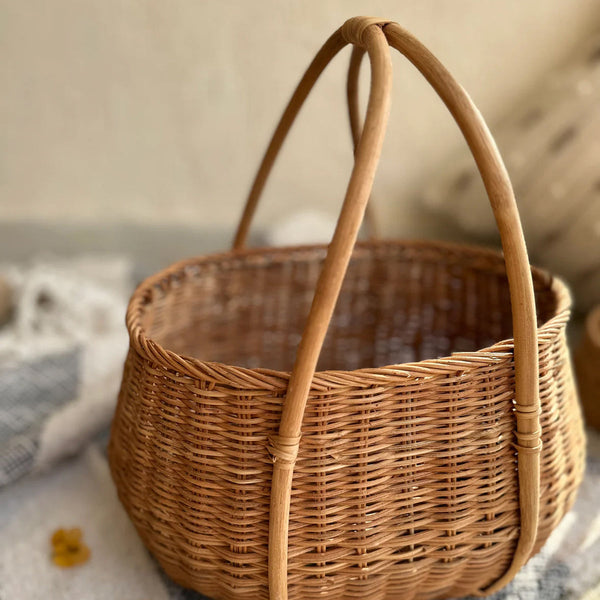 Cane Organiser Basket with Handle | Brown | 38 cm