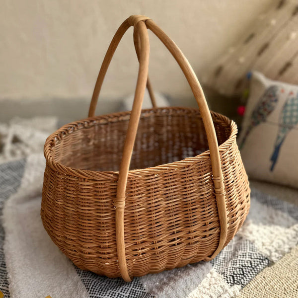 Cane Organiser Basket with Handle | Brown | 38 cm