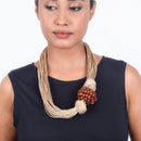 Cotton Necklace | Wooden Beads | Jute String | Beige | 32 cm