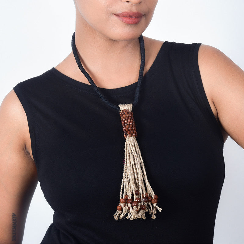 Jute Necklace For Women | Wooden Beads | Jute String | Beige