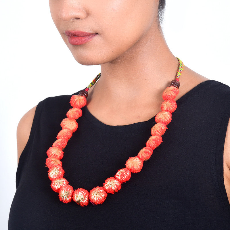 Cotton Necklace | Wooden Closure | Cotton Dori | Red