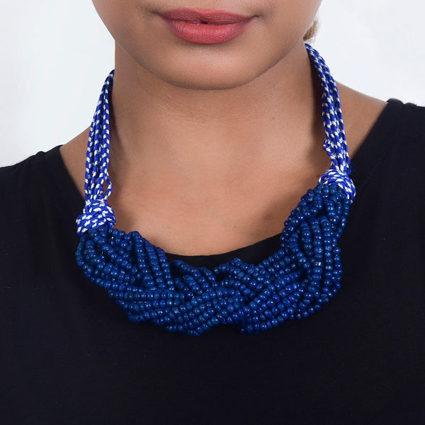 Cotton Necklace | Wooden Beads | Blue