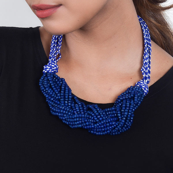 Cotton Necklace | Wooden Beads | Blue