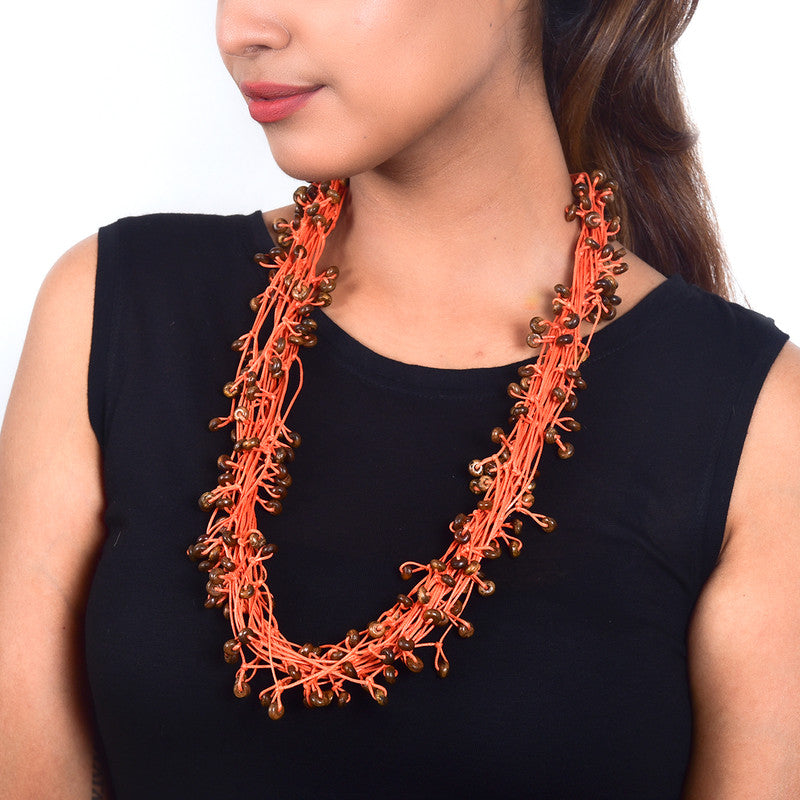 Cotton Necklace | Wooden Beads | Orange