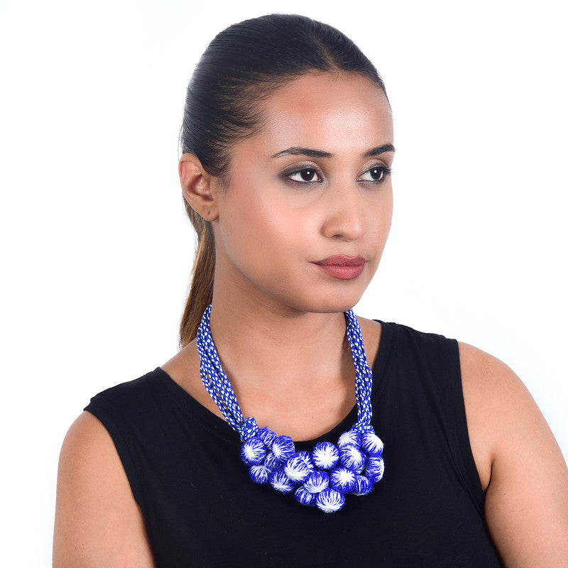 Cotton Necklace | Wooden Closure | Cotton Dori | Blue & White