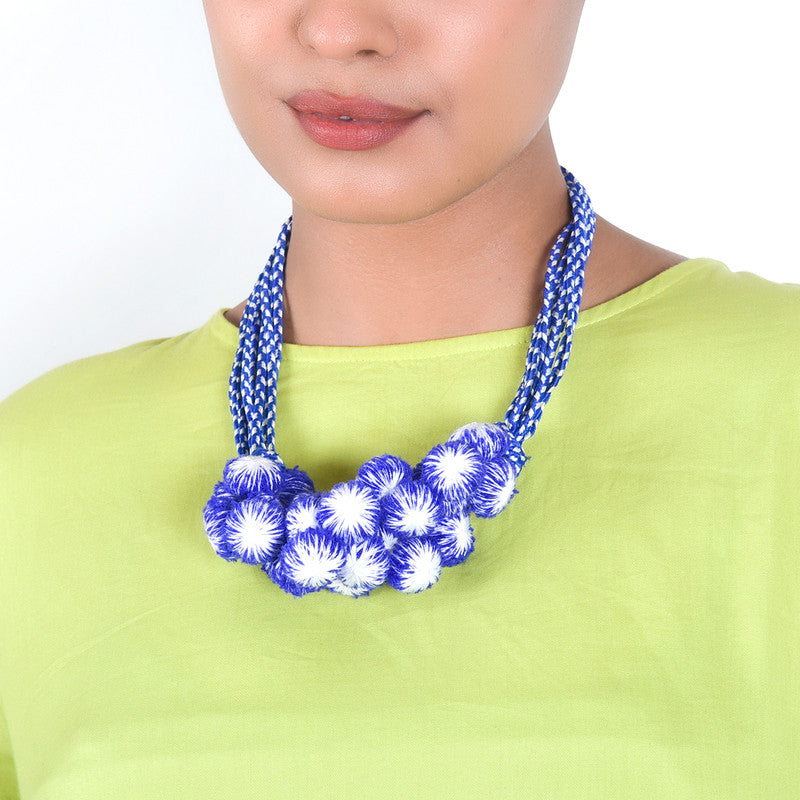 Cotton Necklace | Wooden Closure | Cotton Dori | Blue & White