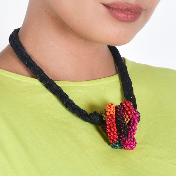 Cotton Necklace | Wooden Beads | Black