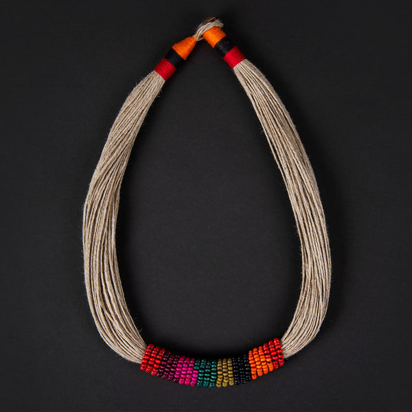 Cotton Necklace | Wooden Beads | Jute String | Red