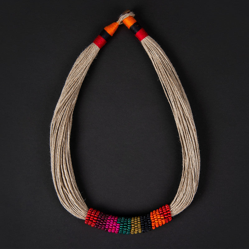 Cotton Necklace | Wooden Beads | Jute String | Red