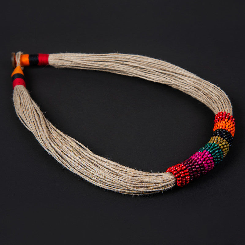 Cotton Necklace | Wooden Beads | Jute String | Red