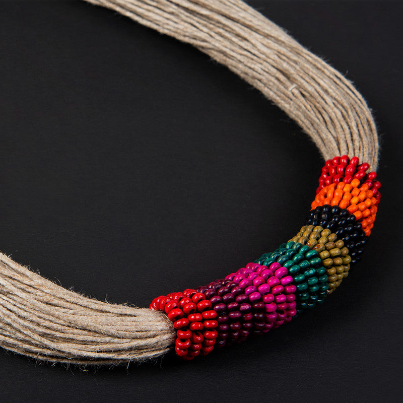 Cotton Necklace | Wooden Beads | Jute String | Red