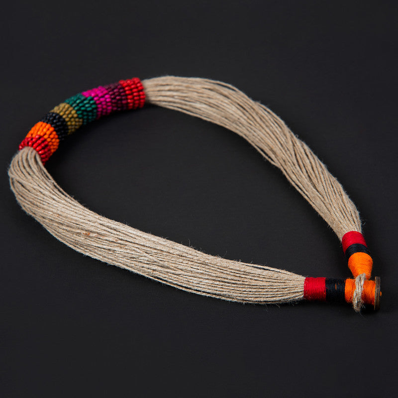 Cotton Necklace | Wooden Beads | Jute String | Red