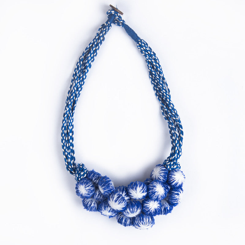 Cotton Necklace | Wooden Closure | Cotton Dori | Blue & White