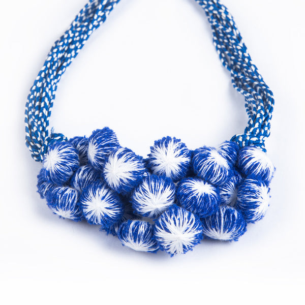 Cotton Necklace | Wooden Closure | Cotton Dori | Blue & White