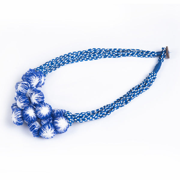 Cotton Necklace | Wooden Closure | Cotton Dori | Blue & White