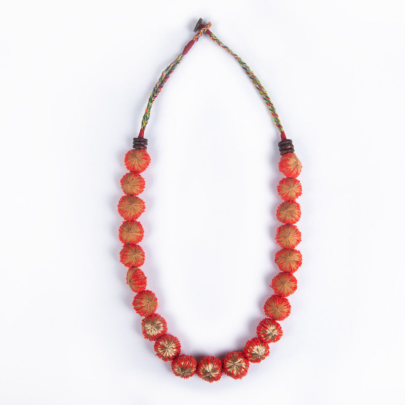 Cotton Necklace | Wooden Closure | Cotton Dori | Red