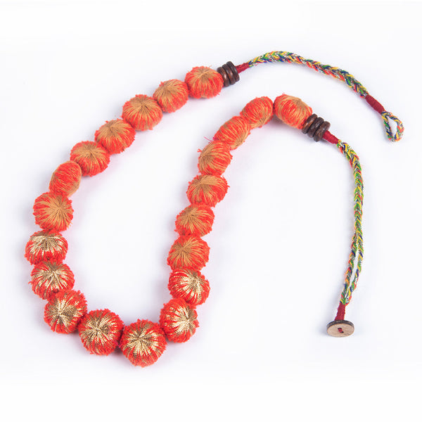 Cotton Necklace | Wooden Closure | Cotton Dori | Red