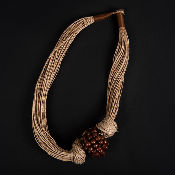 Cotton Necklace | Wooden Beads | Jute String | Beige | 32 cm