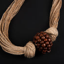 Cotton Necklace | Wooden Beads | Jute String | Beige | 32 cm