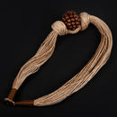 Cotton Necklace | Wooden Beads | Jute String | Beige | 32 cm