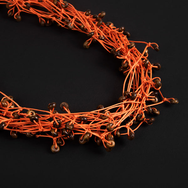 Cotton Necklace | Wooden Beads | Orange