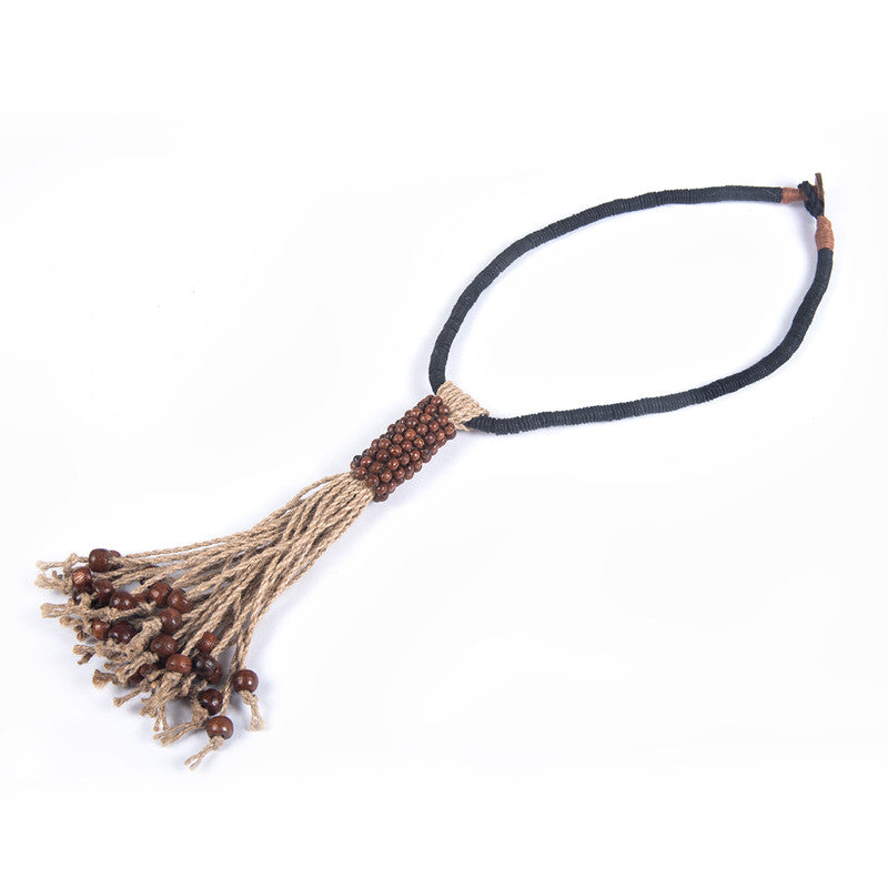 Jute Necklace For Women | Wooden Beads | Jute String | Beige