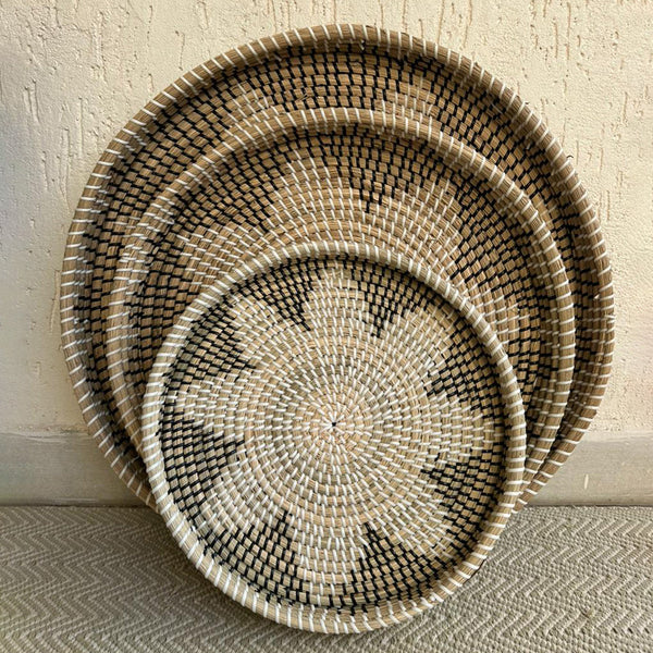 Sea Grass & Cane Storage Tray | Round Shape | Grey