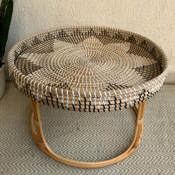 Sea Grass & Cane Storage Tray | Round Shape | Grey