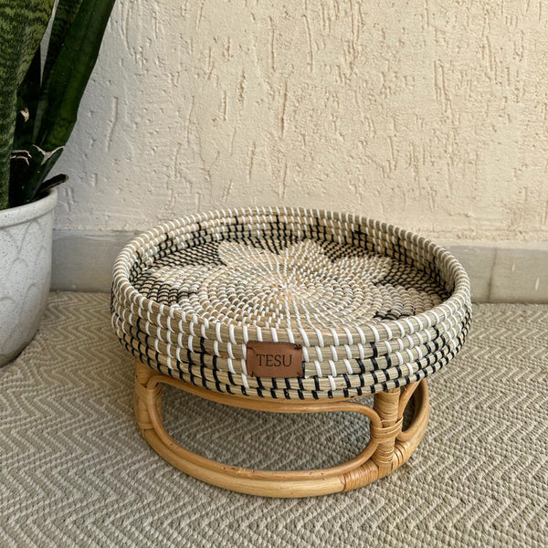 Sea Grass & Cane Storage Tray | Round Shape | Grey