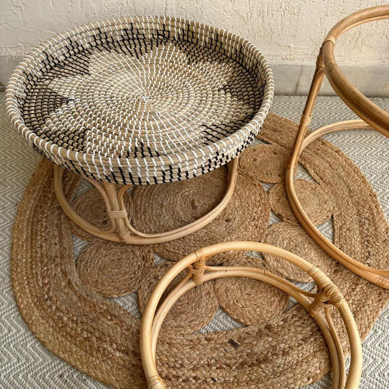 Sea Grass & Cane Storage Tray | Round Shape | Grey | Set of 3