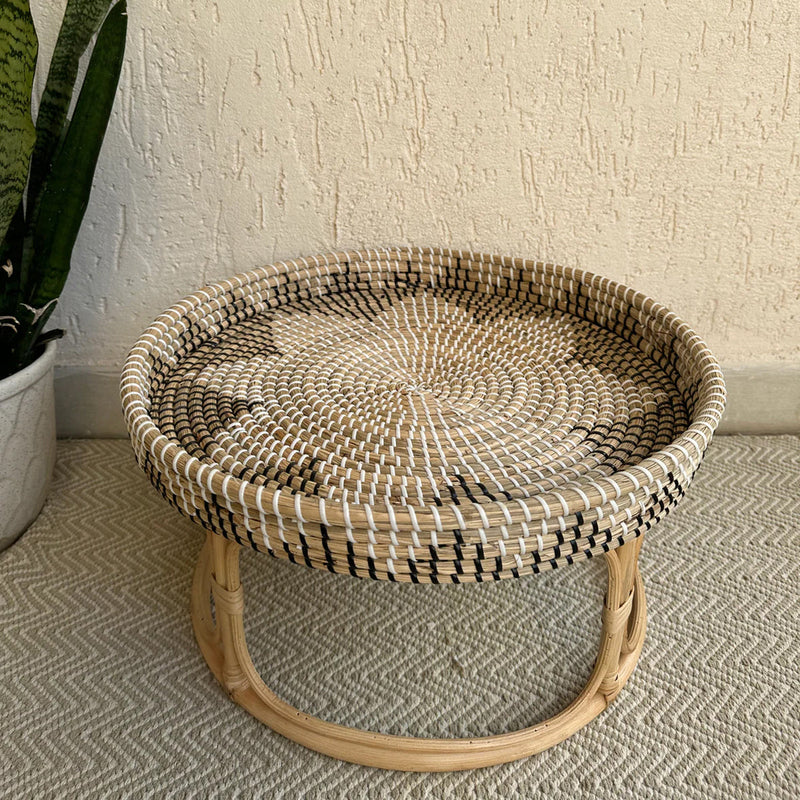 Sea Grass & Cane Storage Tray | Round Shape | Grey | Set of 3