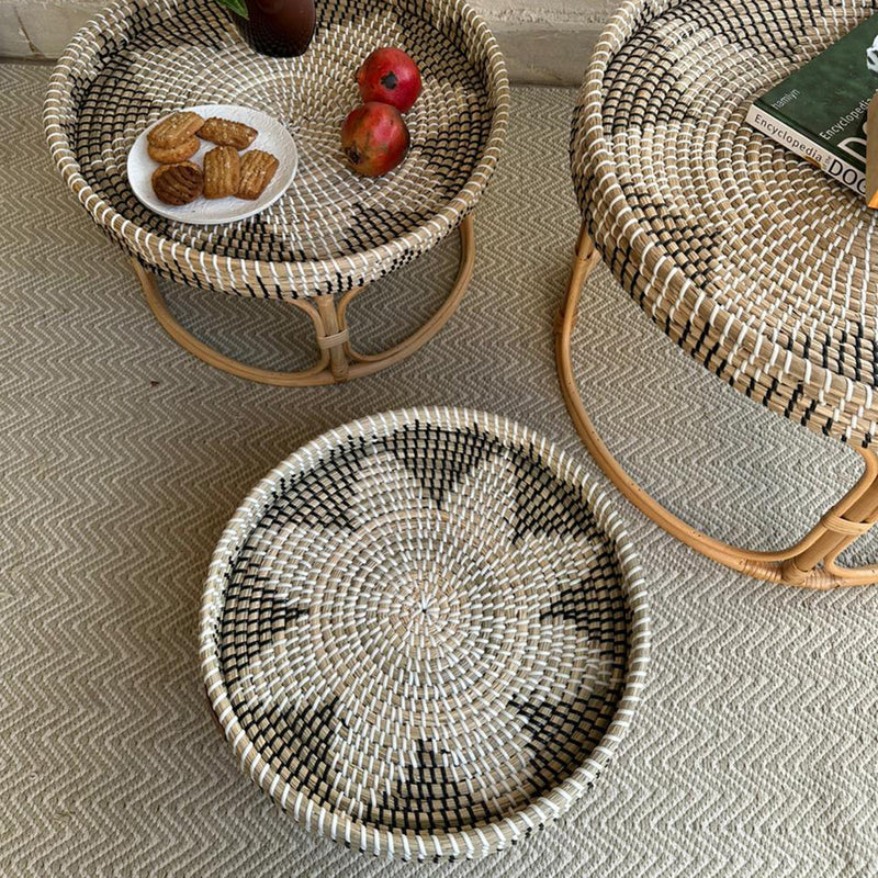 Sea Grass & Cane Storage Tray | Round Shape | Grey | Set of 3