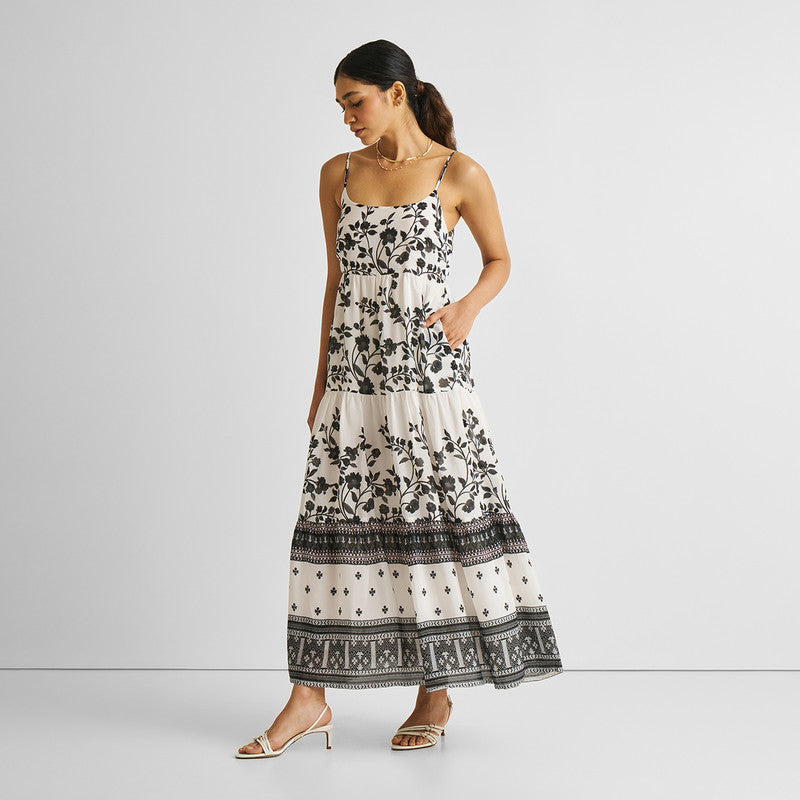 Tiered Maxi Dress for Women | Bemberg | White & Black