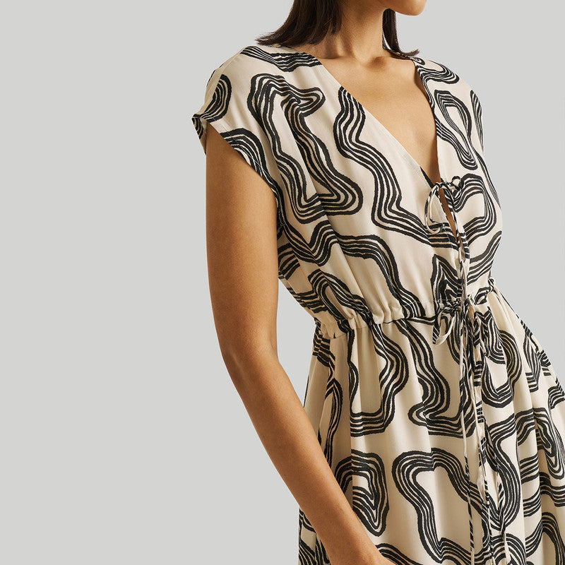 Printed Midi Dress for Women | Bemberg | Black & White