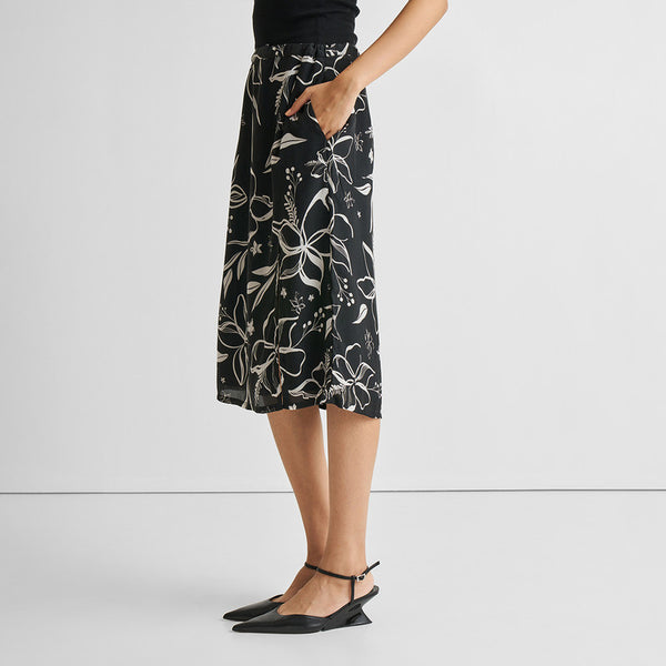 Black Slit Skirt for Women | Bemberg | Floral Print