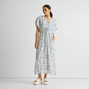 Gathered Maxi Dress for Women | Floral | White & Blue