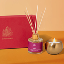 Rose Reed Diffuser & Brass Candle | Set of 2 | Aromatherapy Gift Box | Diwali Gift Hamper