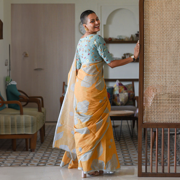 Pure Cotton Yellow Saree | Printed