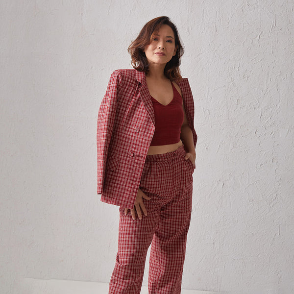 Cotton Blazer | Checkered | Red