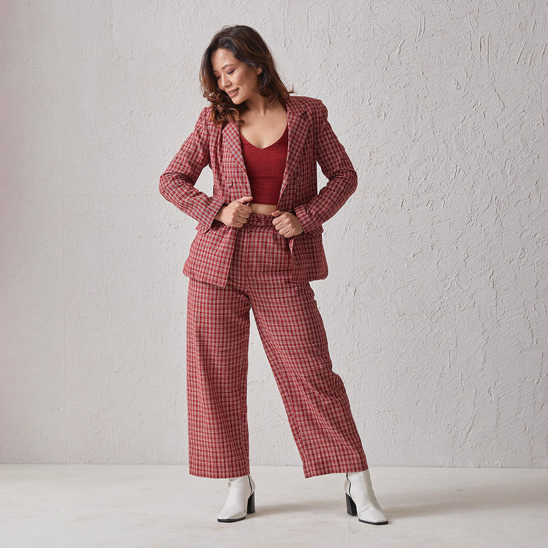 Cotton Blazer | Checkered | Red