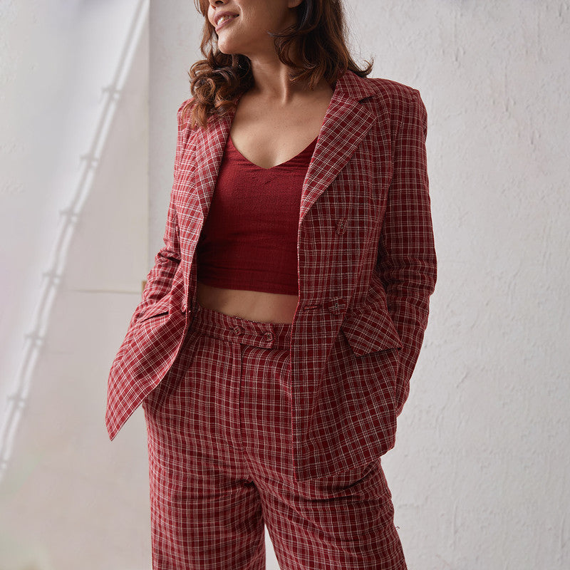 Cotton Blazer | Checkered | Red