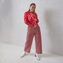 Cotton Women Trouser Pants | Checkered | Red