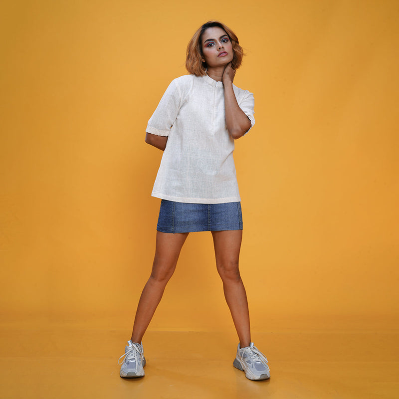 White T Shirt For Women | Kala Cotton | Relaxed Half-Sleeves