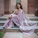 Chanderi Silk Saree with Blouse | Mauve | Dragonflies