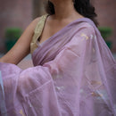 Chanderi Silk Saree with Blouse | Mauve | Dragonflies