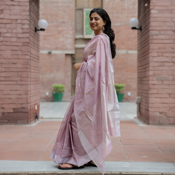 Chanderi Silk Saree with Blouse | Mauve | Dragonflies