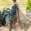 Mangalgiri Silk Saree with Blouse Piece | Kalamkari Print | Blue